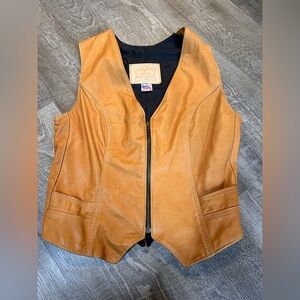 Vintage Walter Dyer supple saddle tan leather full zip vest made in USA MEDUIM